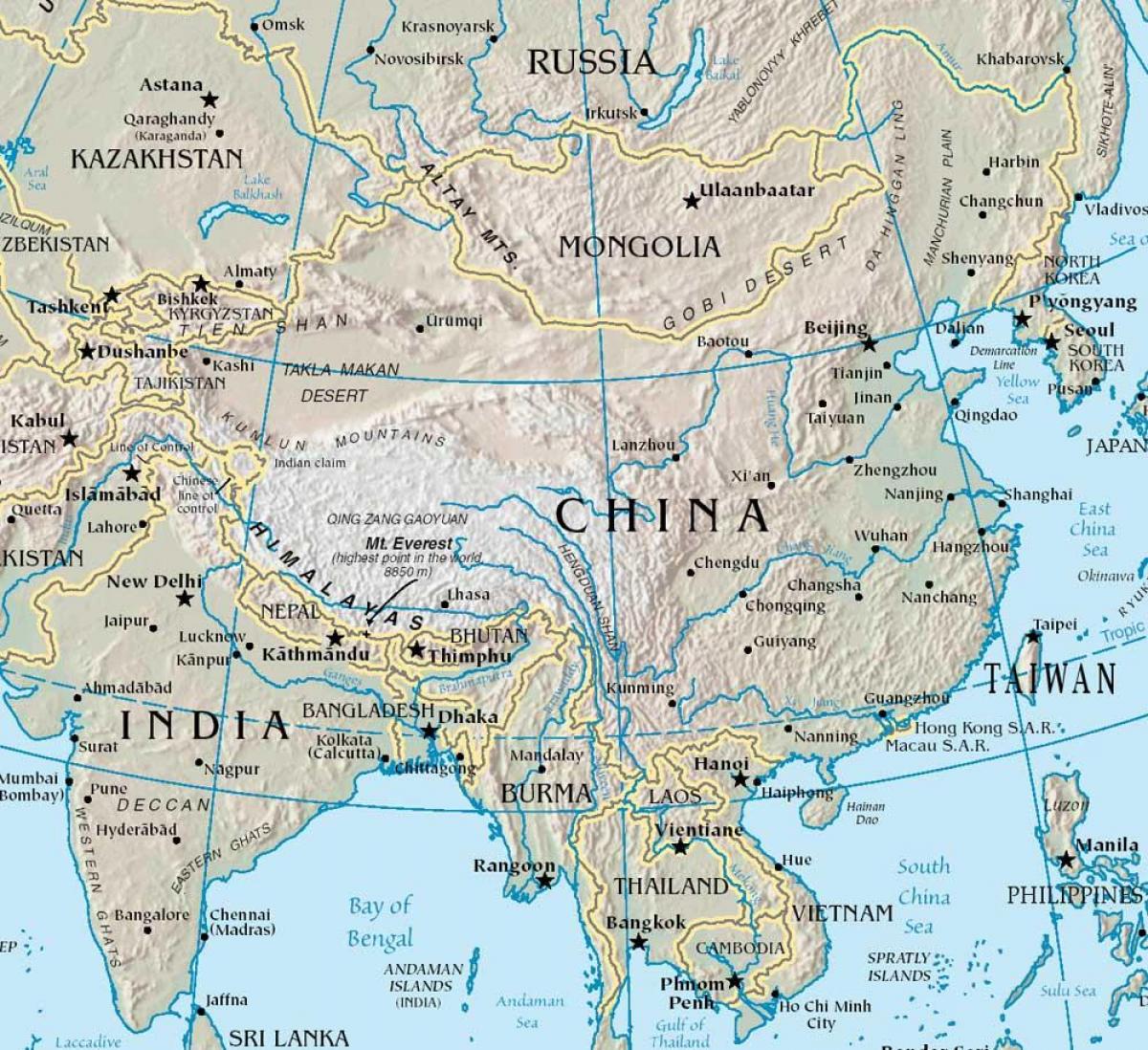 kaart van China met berge