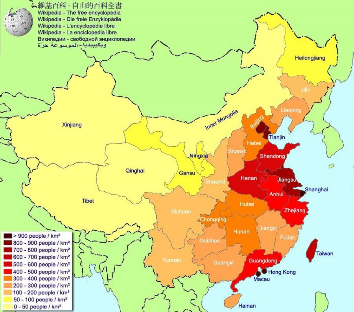 kaart van China bevolking