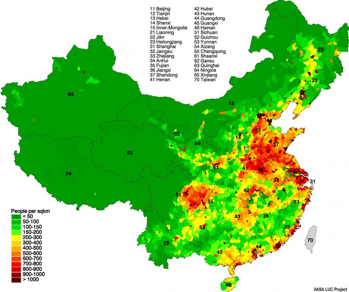 bevolking verspreiding kaart van China