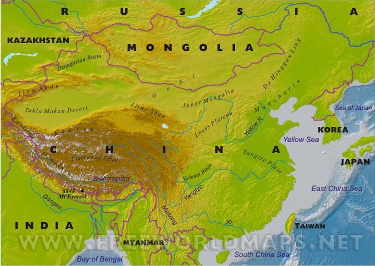 China kaart fisiese