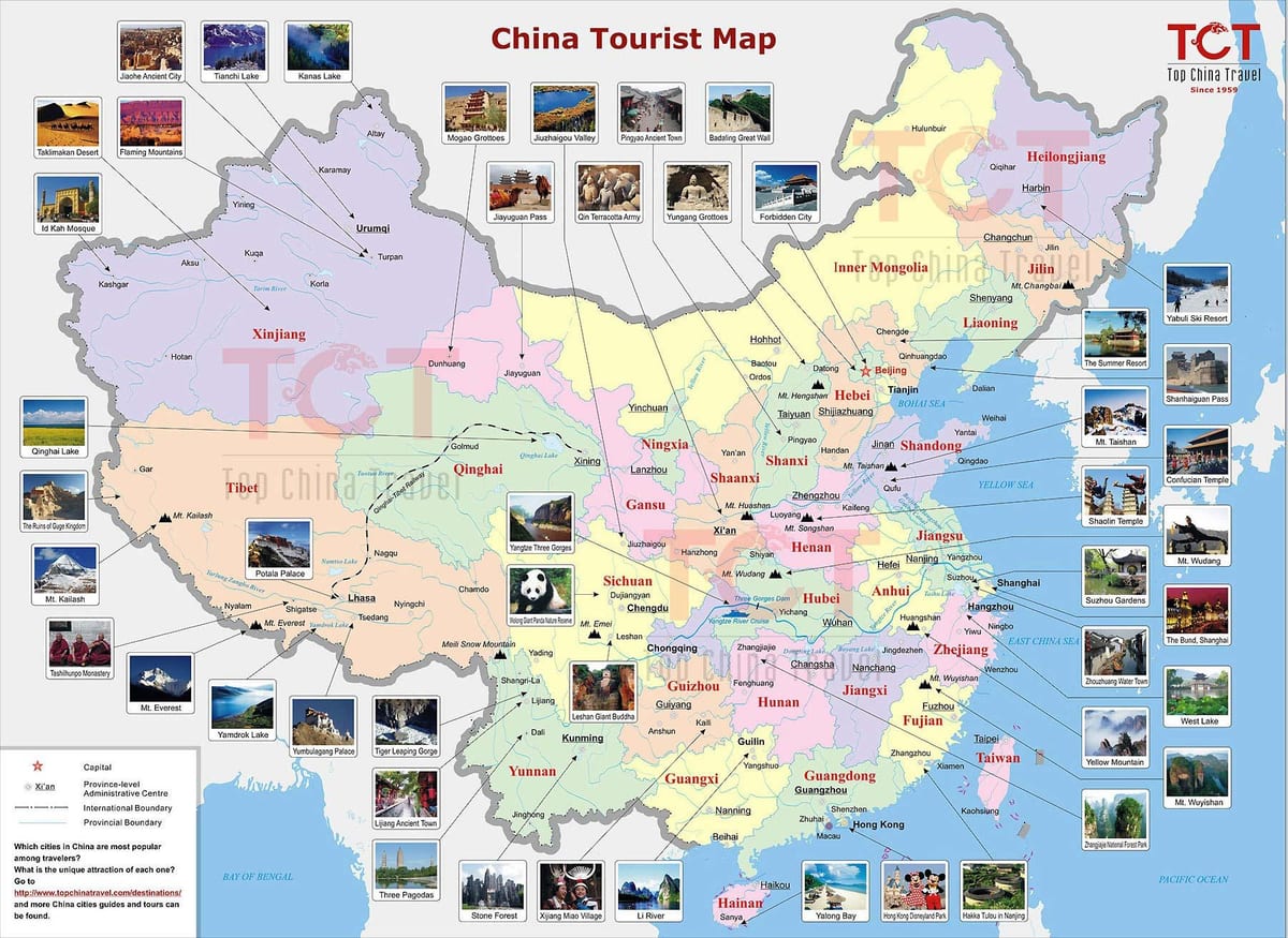 kaart van China hoogtepunt