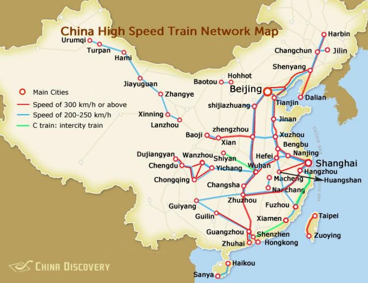 China hoë spoed spoorweg-kaart