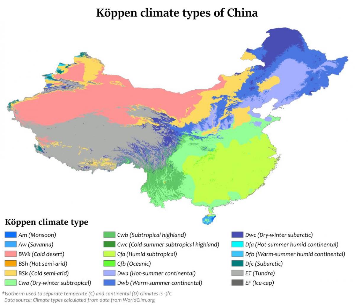 klimaat kaart van China