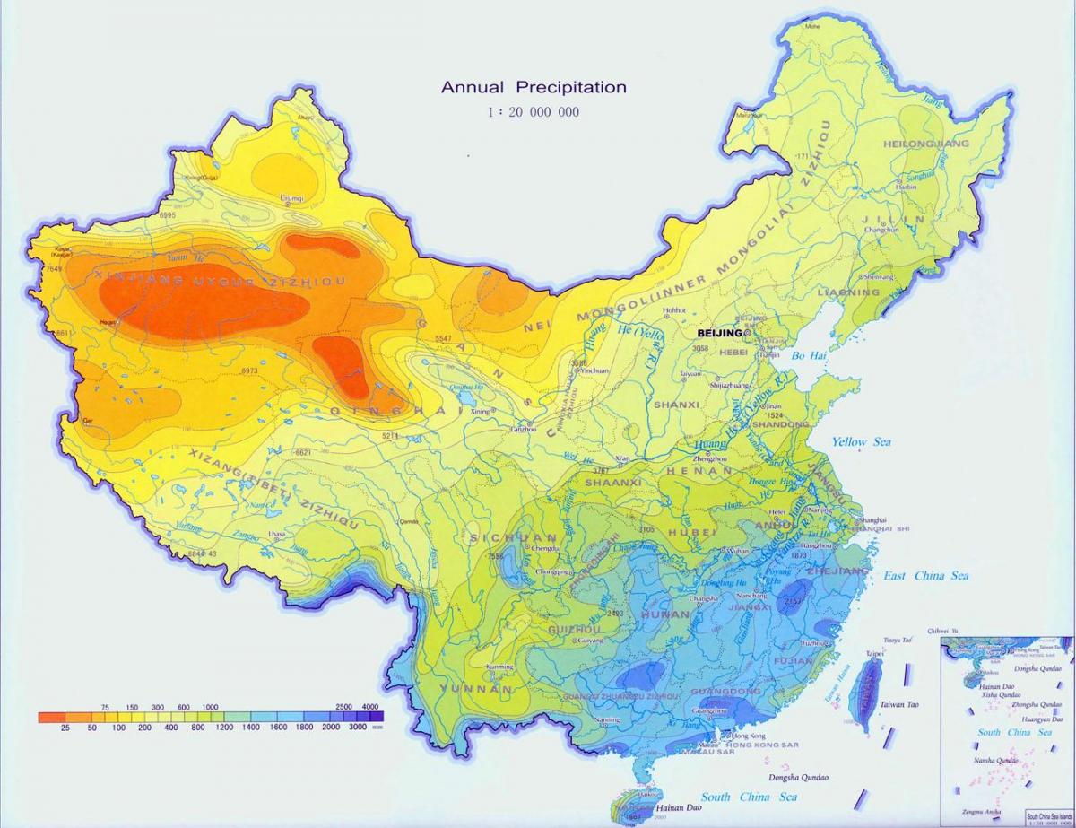 China reënval kaart