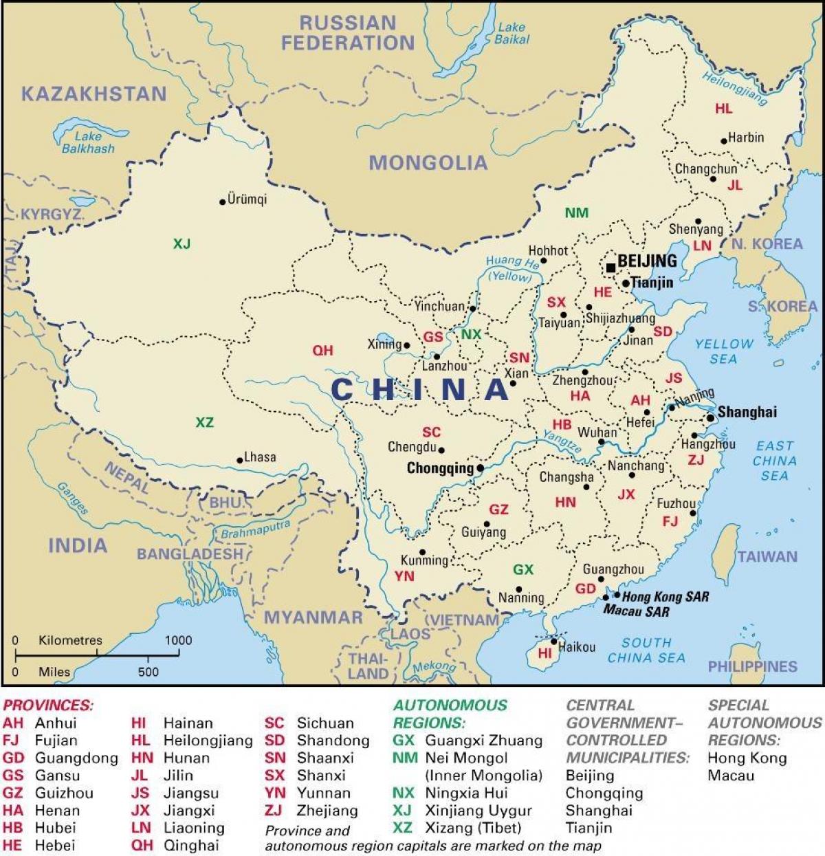 provinsies van China kaart
