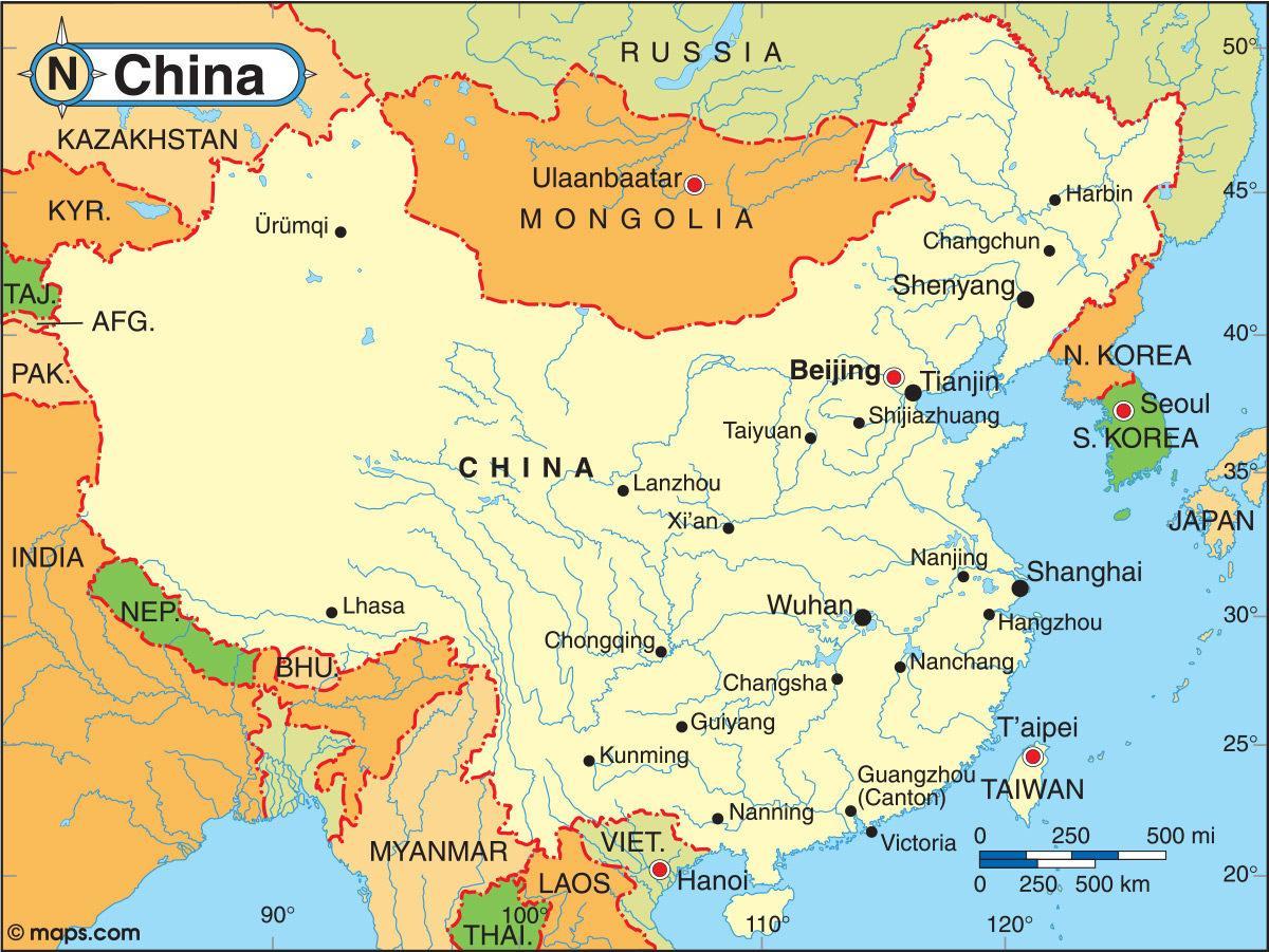 China, suid-vlug kaart