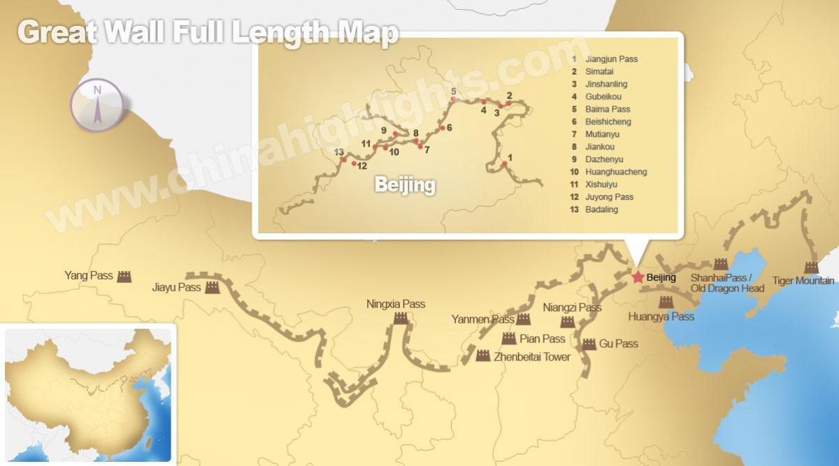die groot muur van China kaart