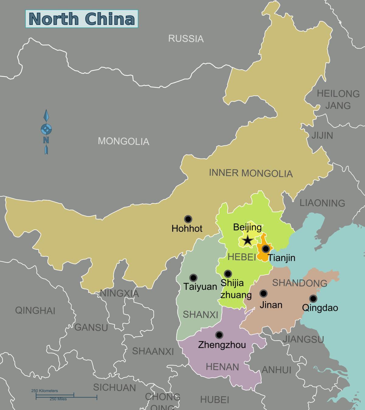 kaart van die noorde van China