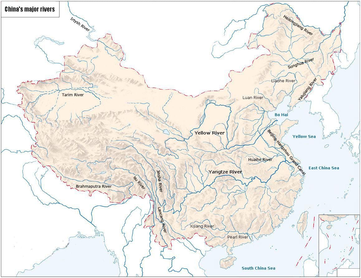 riviere van China kaart
