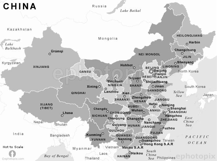 kaart van China swart en wit