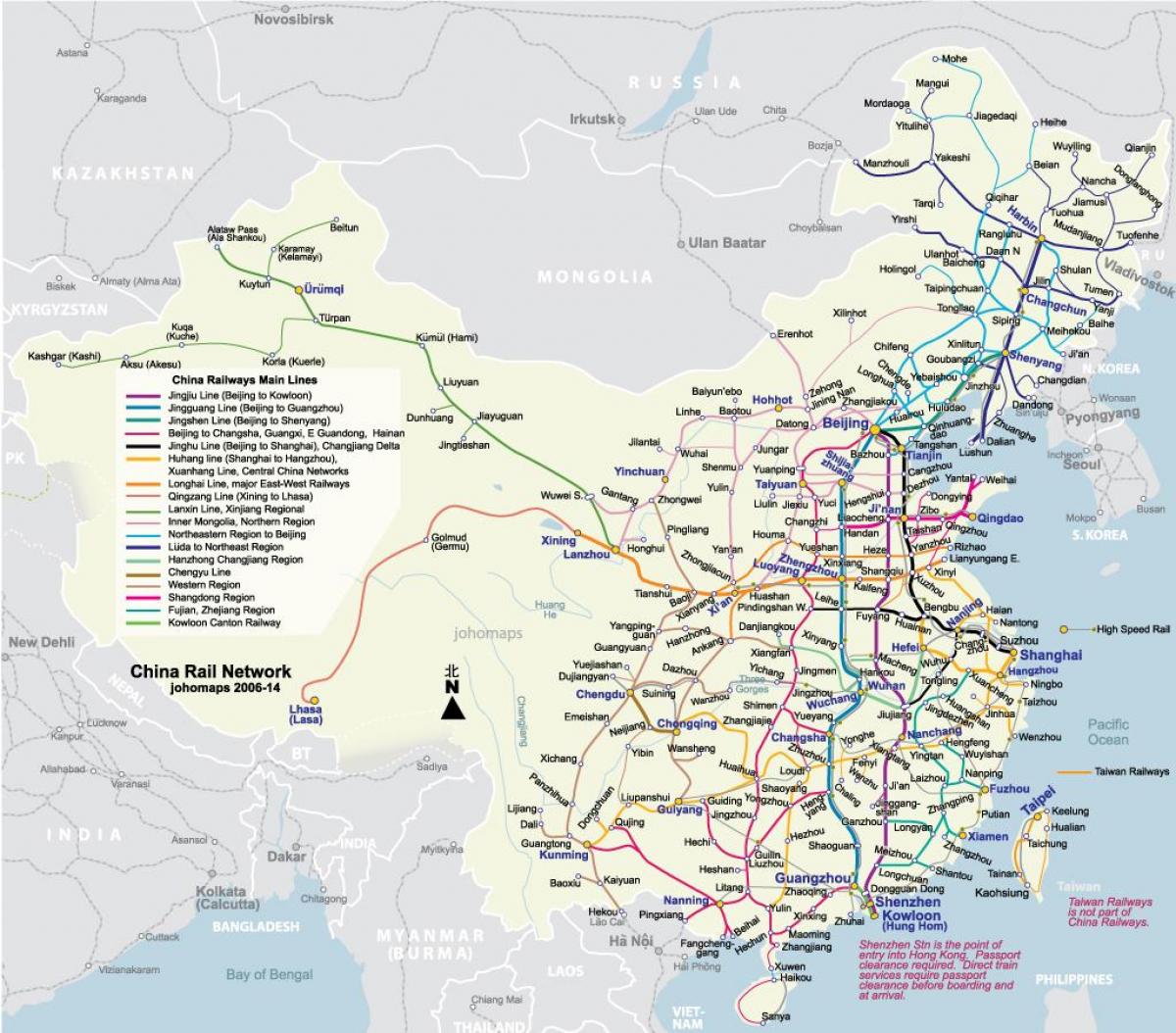 China vinnige trein kaart