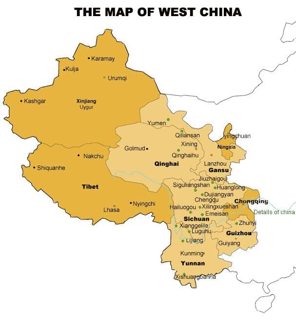 kaart van die wes-China