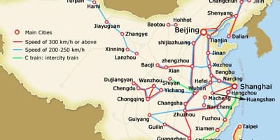 Bullet trein China kaart