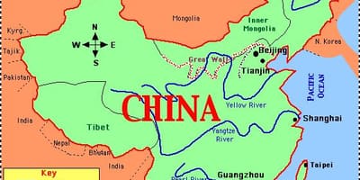 China kaart met riviere en berge