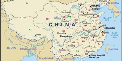 Kaart van China provinsies en hoofstede