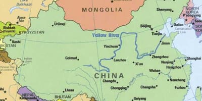 Geel rivier op China kaart