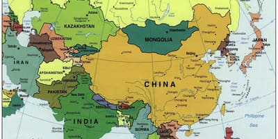 China en omliggende lande kaart